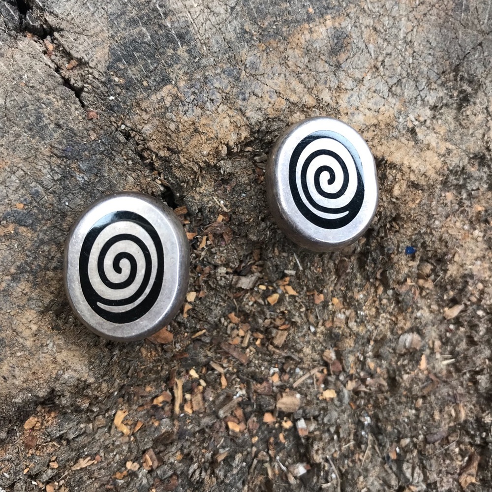 vintage sterling earrings swirl clip on Varga - Picture 2 of 8